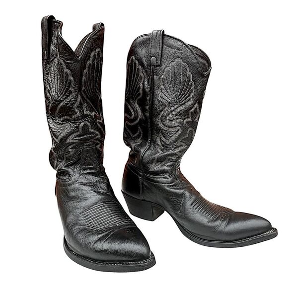 J. Chisholm D980 Black Leather Pointed Western Boots w/ Decorative Stitching 9.5 - Picture 2 of 13
